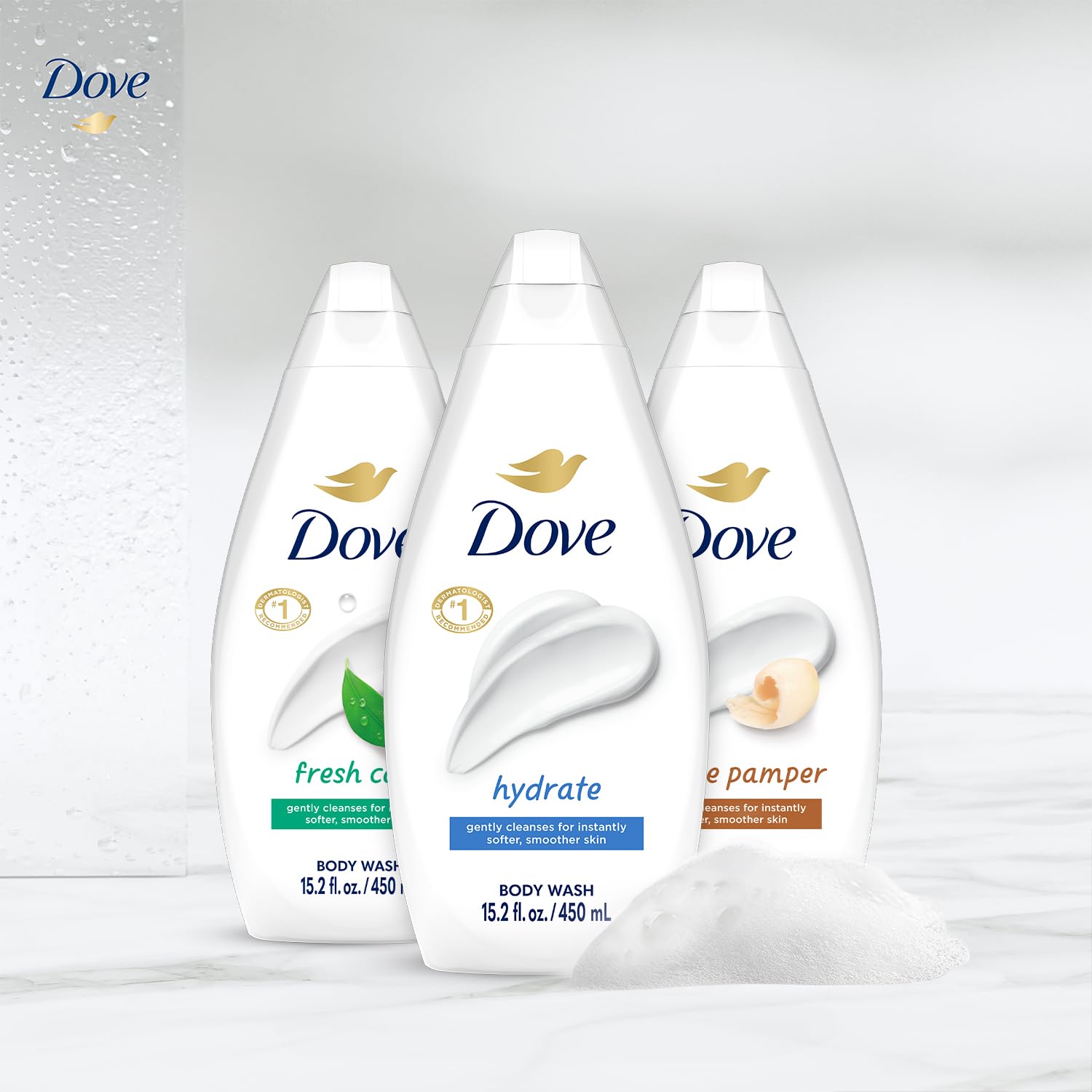 Dove Body Wash Variety 3-Pack – Hydrate, Fresh Care, and Gentle Pamper, 15.22 Oz Ea